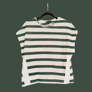 Zara Green and White Striped Knit Short Sleeve Top
